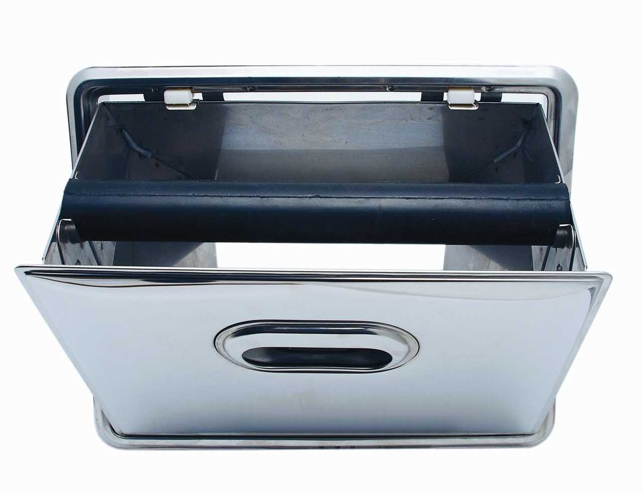 RECESSED STAINLESS STEEL KNOCK DRAWER WITH OPEN BOTTOM